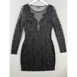 Express Cocktail Dress Womens Sz 8 Black Party Sheer Sparkly Evening Beaded